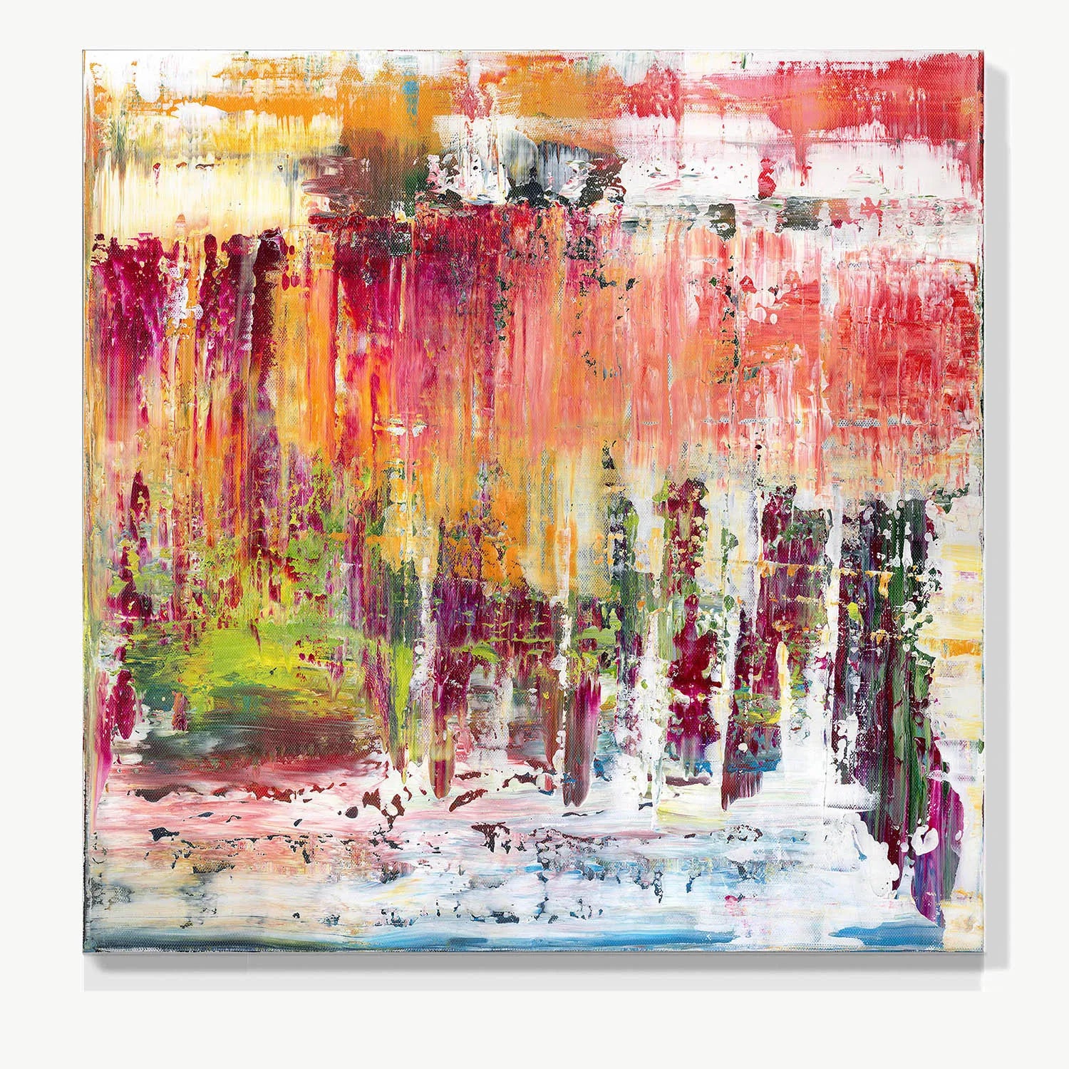 Enchanted Tropical Rainforest -Red Unicorn Art - Original abstract impressionist painting with vibrant, bold colors and rich, thick textures. One-of-a-kind, hand-painted art crafted with love for over 15 years."