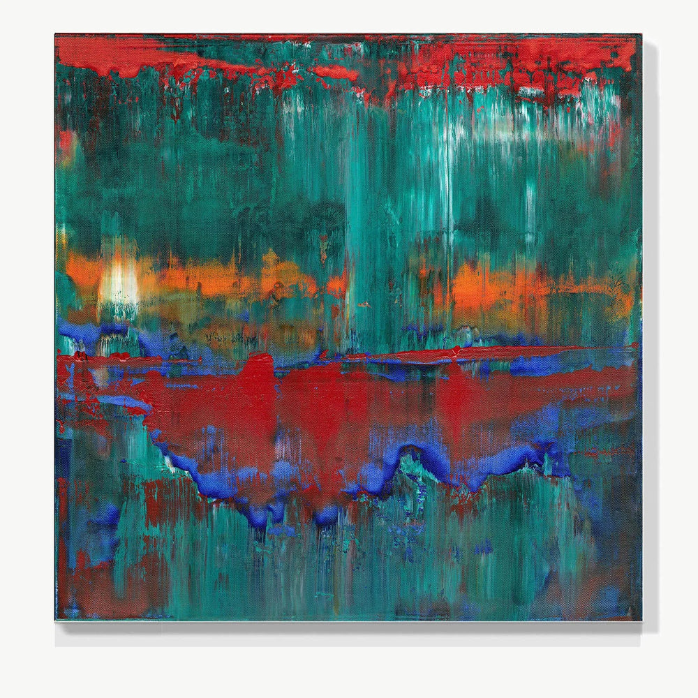 Fiery Rebirth I -Red Unicorn Art - Original abstract impressionist painting with vibrant, bold colors and rich, thick textures. One-of-a-kind, hand-painted art crafted with love for over 15 years."