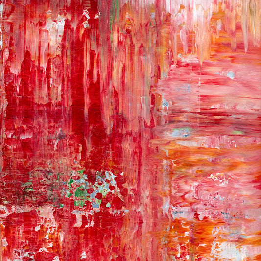 Fire and Flow -Red Unicorn Art - Original abstract impressionist painting with vibrant, bold colors and rich, thick textures. One-of-a-kind, hand-painted art crafted with love for over 15 years."
