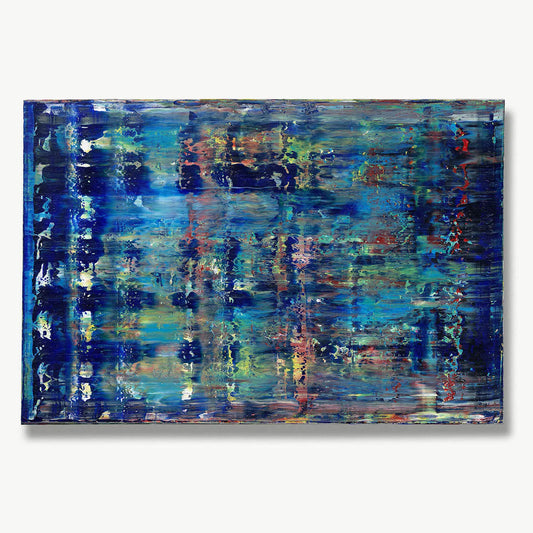 Urban Reflections: Neon Flow -Red Unicorn Art - Original abstract impressionist painting with vibrant, bold colors and rich, thick textures. One-of-a-kind, hand-painted art crafted with love for over 15 years."